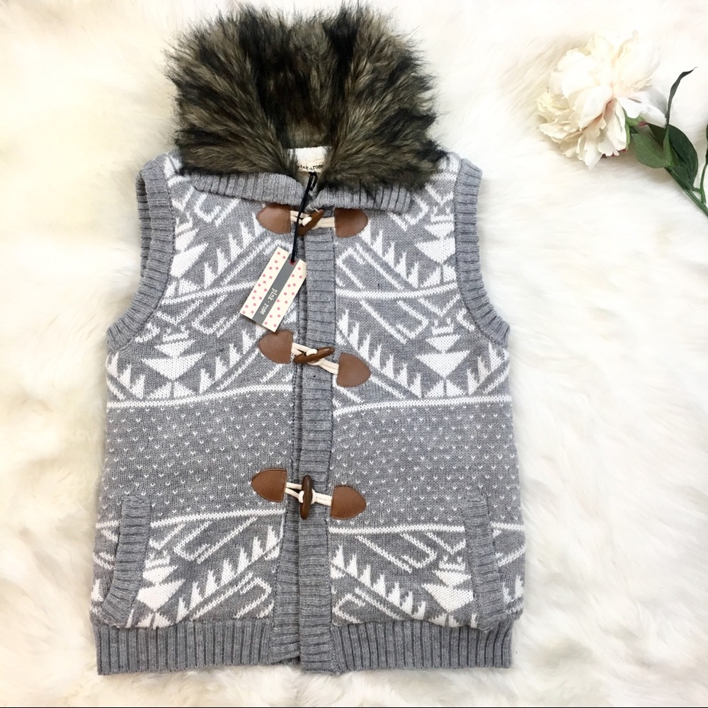 Pink rose faux fur and fleece lined sweater vest